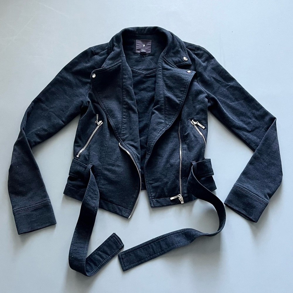 Forever 21 Dark Gray Soft Moto Tie Waist Zipper Going Out Jacket